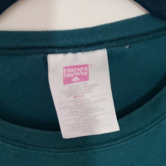 Vintage 90s Womens Hanes Embroidered Elephant Graphic Teal Short Sleeve T Shirt - Picture 5 of 6